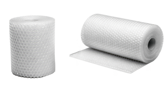 Rolls of bubble wrap for packaging isolated on transparent background