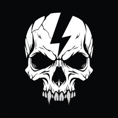 Lightning Skull Vector Art Death Metal Graphic Illustration Dark Fantasy Symbol Punk Rock Motif Edgy Design Halloween