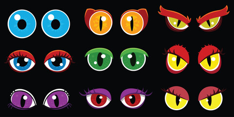 Cartoon Eyes Collection Vector Art Blue Eyes Green Eyes Purple Eyes Yellow Eyes Illustration Design Elements Vision Clip