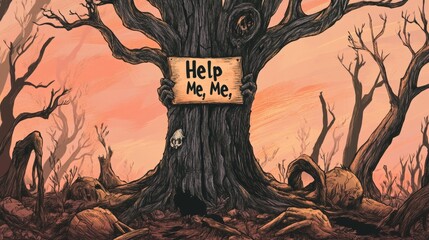 tree with a "help" sign generative ai