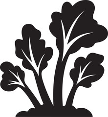 Rhubarb Sprouts Black Silhouette Vector, Botanical Plant Illustration & Garden Design