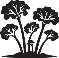 Rhubarb Sprouts Black Silhouette Vector, Botanical Plant Illustration & Garden Design