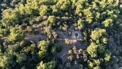 Ancient Ruins of Pedasa in Bodrum Surrounded by Forest from Aerial View