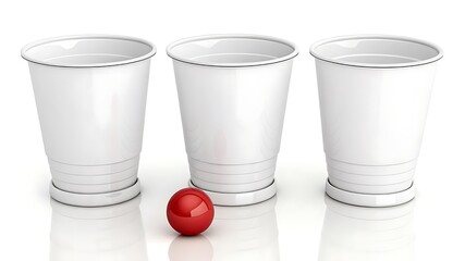 Three white cups and a red ball game
