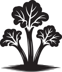 Rhubarb Sprouts Black Silhouette Vector, Botanical Plant Illustration & Garden Design