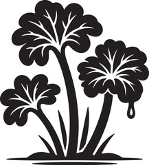Rhubarb Sprouts Black Silhouette Vector, Botanical Plant Illustration & Garden Design