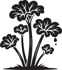 Rhubarb Sprouts Black Silhouette Vector, Botanical Plant Illustration & Garden Design
