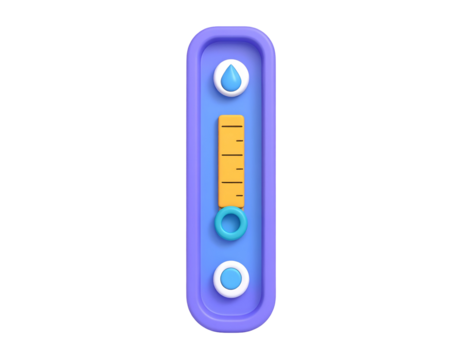 3D Water Level or Humidity Gauge Icon with Droplet and Measurement Scale