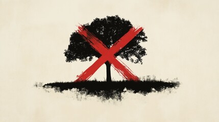 tree with a red X on it, do not cut down generative ai