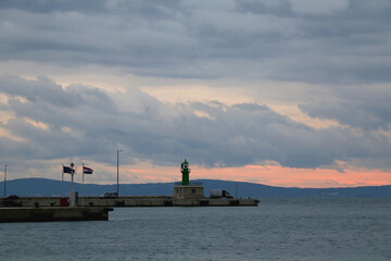 Beautiful sunset over the sea in Split, Croatia.
