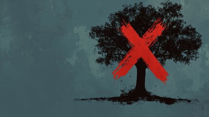 tree with a red X on it, do not cut down generative ai