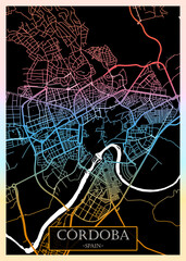 Cordoba Spain City Map. Downtown printable banner, travel destination Landmarks travel city landscape, map illustration print cities city travel, illustration painting destination, city banner