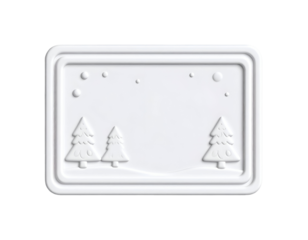 White Embossed Christmas Winter Landscape 3D Render with Pine Trees and Snowflakes