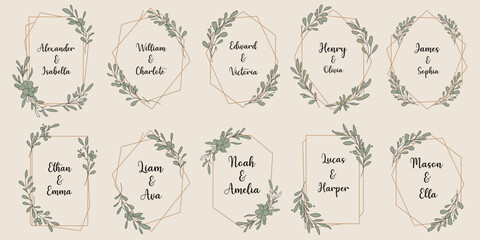 Floral Couples Names Frames Alexander Isabella Wedding Anniversaries Botanical Illustration Romance Edward Victoria