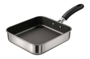 A rectangular saute pan with a broad base for searing meats in a large kitchen.
