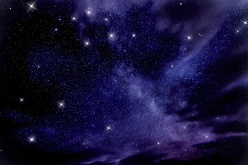 Starry night sky with Milky Way and clouds