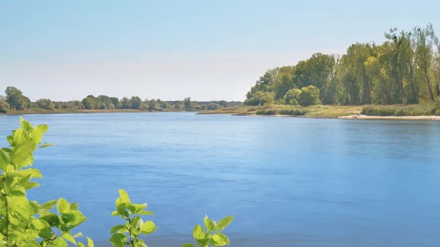 beautiful time lapse of Elbe river landscape in Magdeburg, Saxony-Anhalt, Germany, nature scene background on a sunny late summer day in 2025 