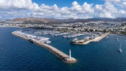 Scenic Aerial View of Turgutreis Marina in Bodrum, Turkey