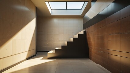 Obraz premium Elegant Stairway with Skylight and Natural Light - Architectural Minimalism and Clean Lines