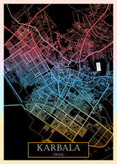 Karbala Iraq City Map. Downtown printable banner, travel destination Landmarks travel city landscape, map illustration print cities city travel, illustration painting destination, city banner