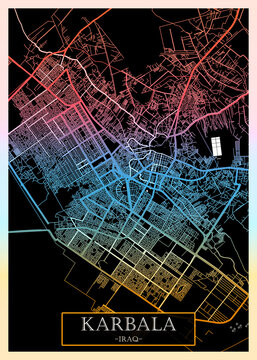 Karbala Iraq City Map. Downtown printable banner, travel destination Landmarks travel city landscape, map illustration print cities city travel, illustration painting destination, city banner