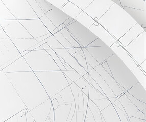 Professional blueprint on white paper, abstract background with lines and curves