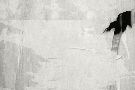 Old ripped torn blank black and white fly posters textures backgrounds grunge creased crumpled paper vintage collage placards empty space for text
