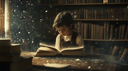 child in a library reading generative ai