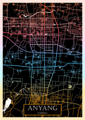 Anyang China City Map. City downtown abstract travel art, modern background, colorful graphic design, new office banner, art street view paint