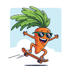 Funny Vegetable Mascot Doing Extreme Sport