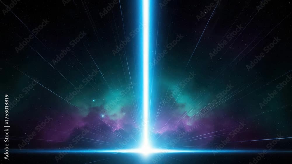 Wall mural Beam of light shooting through space, creating a cosmic and futuristic atmosphere with stars and nebula background
