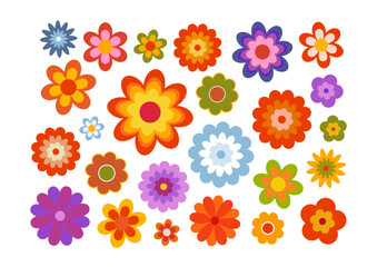 Vector illustration of flowers with dots in a vintage graphic style