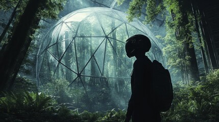 Person in the middle of an empty greenhouse, a symbol of deforestation and pollution generative ai