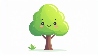 Fototapeta premium Kawaii Tree Character Vector with Cute Face and Soft Pastel Colors