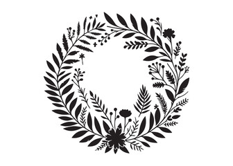 Obraz premium circle wreath logo silhouette vector, circle with leaves silhouette vector illustration, wreath silhouette vector logo, circle botanical wreath logo silhouettes vector on white background