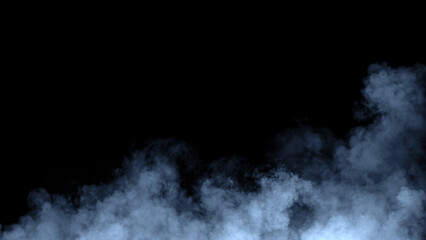 Abstract blue smoke, fog on isolated black background, creating a mysterious and backdrop, creating a dreamy, atmospheric effect for artistic