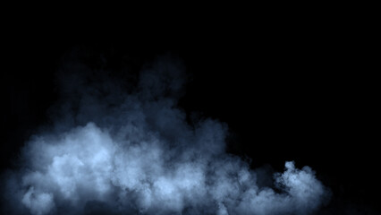 Abstract blue smoke, fog on isolated black background, creating a mysterious and backdrop, creating a dreamy, atmospheric effect for artistic