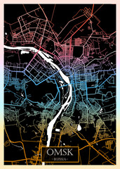 Omsk Russia City Map. City downtown abstract travel art, modern background, colorful graphic design, new office banner, art street view paint