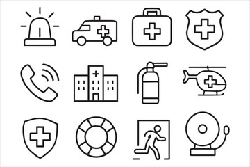 Emergency and Safety Icons Representing Various Scenarios and Resources