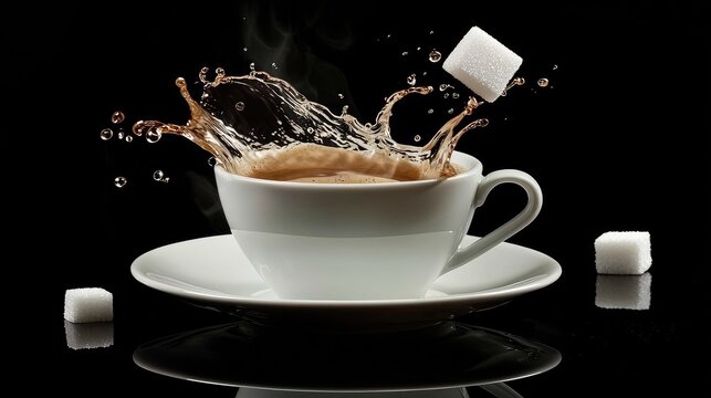 A cup of freshly brewed dark roast with a splash of cream and a sugar cube.
