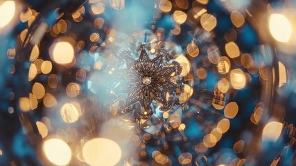 Adjusting camera focus revealing rotating eight-pointed star ornament inside kaleidoscopic tunnel - Powered by Adobe