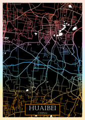 Huaibei China City Map. City downtown abstract travel art, modern background, colorful graphic design, new office banner, art street view paint