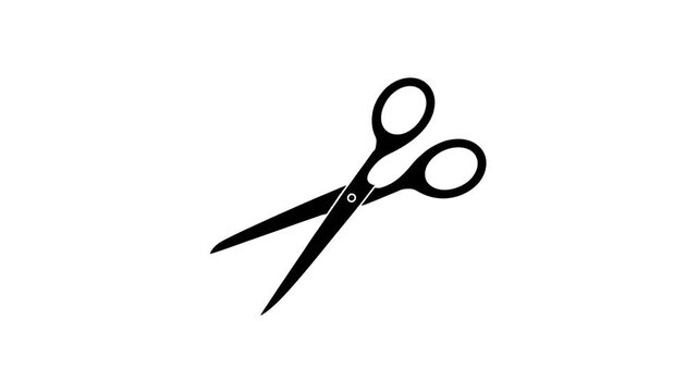 Scissors 2D animation on white background, cutting and office tool concept
