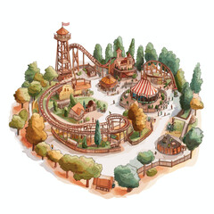 Fototapeta premium Knott?s Berry Farm. Knott?s Berry Farm hand drawn watercolor illustration