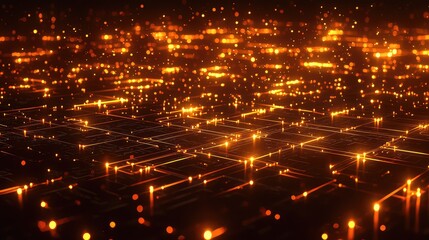 A cybernetic neural network with complex layers of interconnected nodes, transmitting data in glowing lines of light.