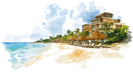 Playa del Carmen. Playa del Carmen hand drawn watercolor illustration