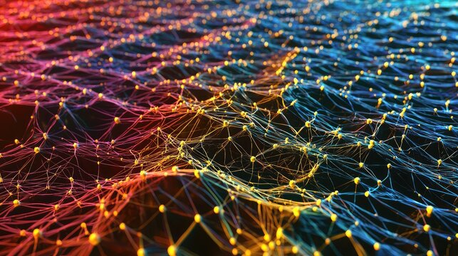 A cybernetic representation of a neural network, with multiple layers of connected neurons and machine learning algorithms.