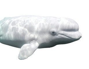 Naklejka premium A beluga whale with white smooth body, round forehead and gentle expression. Focus on