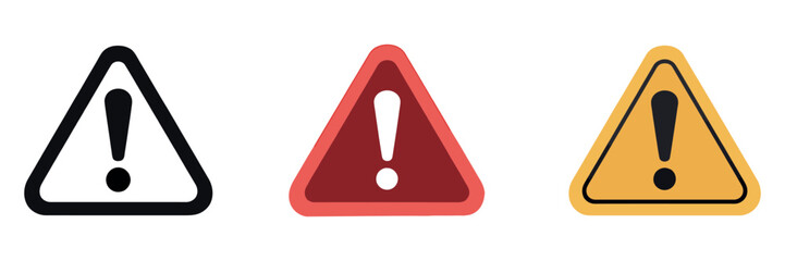 Various alert symbols in different colors against white background with design styles for diverse uses