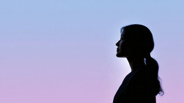```markdownSilhouette of a pensive woman at twilight, serene reflections embracing tranquility, mindful meditation during World Mental Health Day```